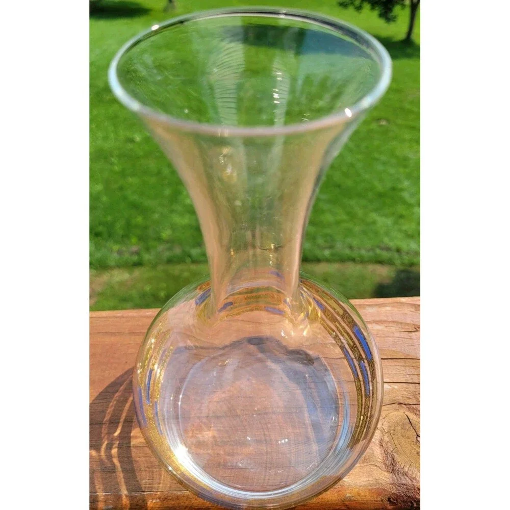 Vintage Culver 22k Gold Blue Empress Glass Carafe Decanter MCM Blue Green Retro